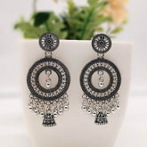Gorgeous Round Shape Drop Jhumka Silver Classic Oxidised Earrings